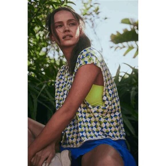 Free People Movement Inspire Geometric Green Blue Printed Tank XS NWOT - Picture 7 of 10